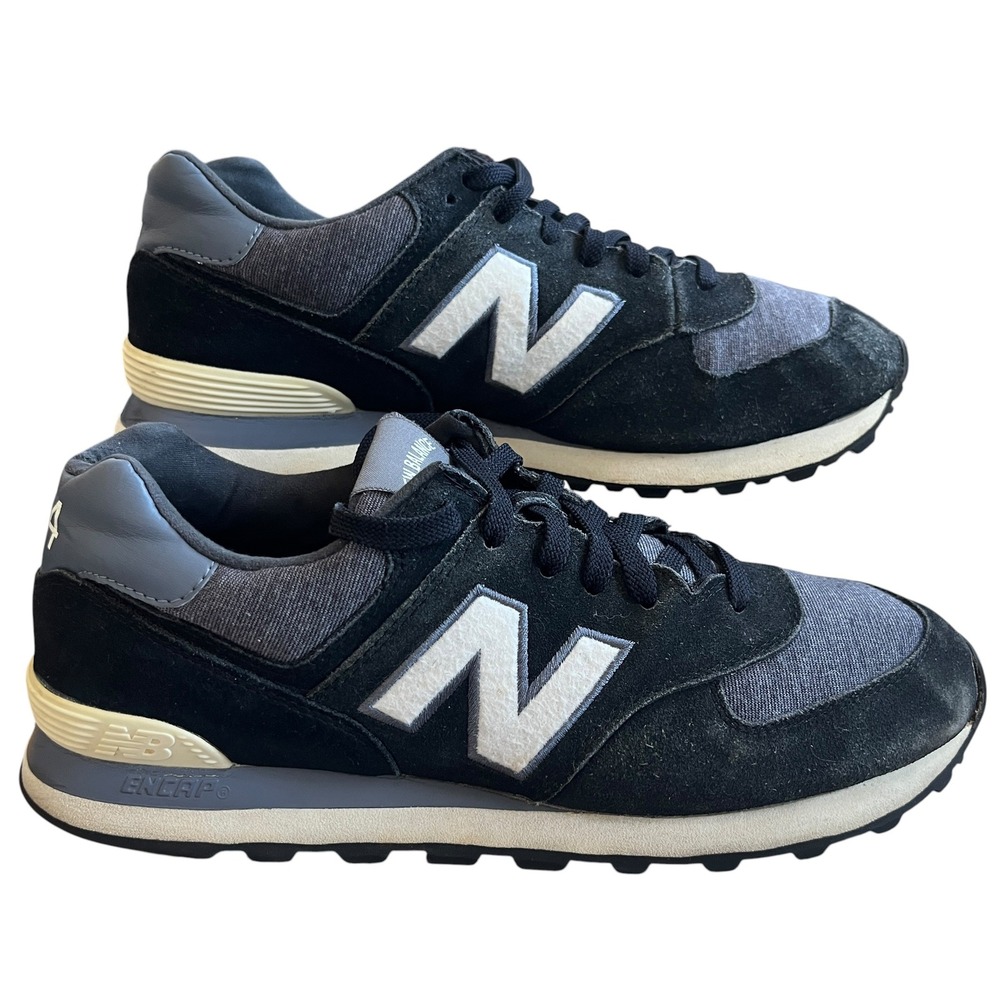 New Balance 574 Mens Size 10 Black Grey Suede Lifestyle Sneakers ML574PNW